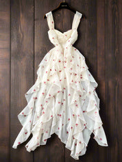 Loralai Chiffon Spaghetti Strap Asymmetrical Layers Floral Print Dress