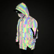 Utilitarian Holographic Reflective Hooded Jacket