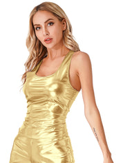 Cosmic Metallic Racer Back Slim Fit Wet Look Tank Top