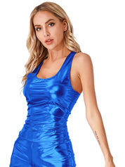 Cosmic Metallic Racer Back Slim Fit Wet Look Tank Top