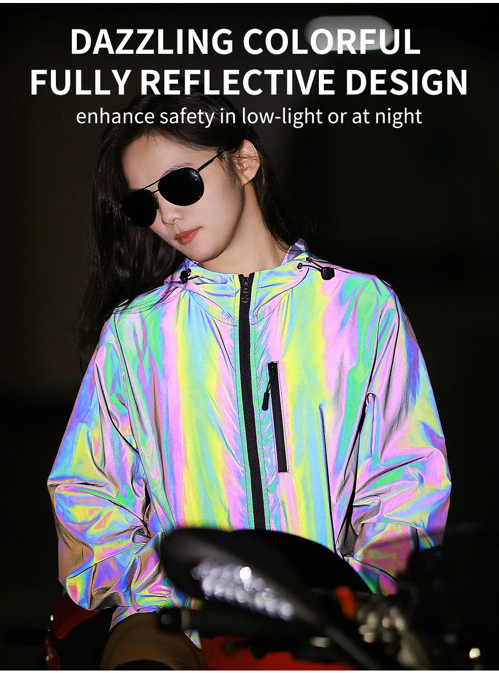Low Key Holographic Reflective Water Resistant Motorcycle Windbreaker Jacket