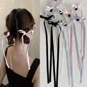 Prima Ballerina 2Pcs Long Tassel Bow Ribbon Hair Clips Accessories