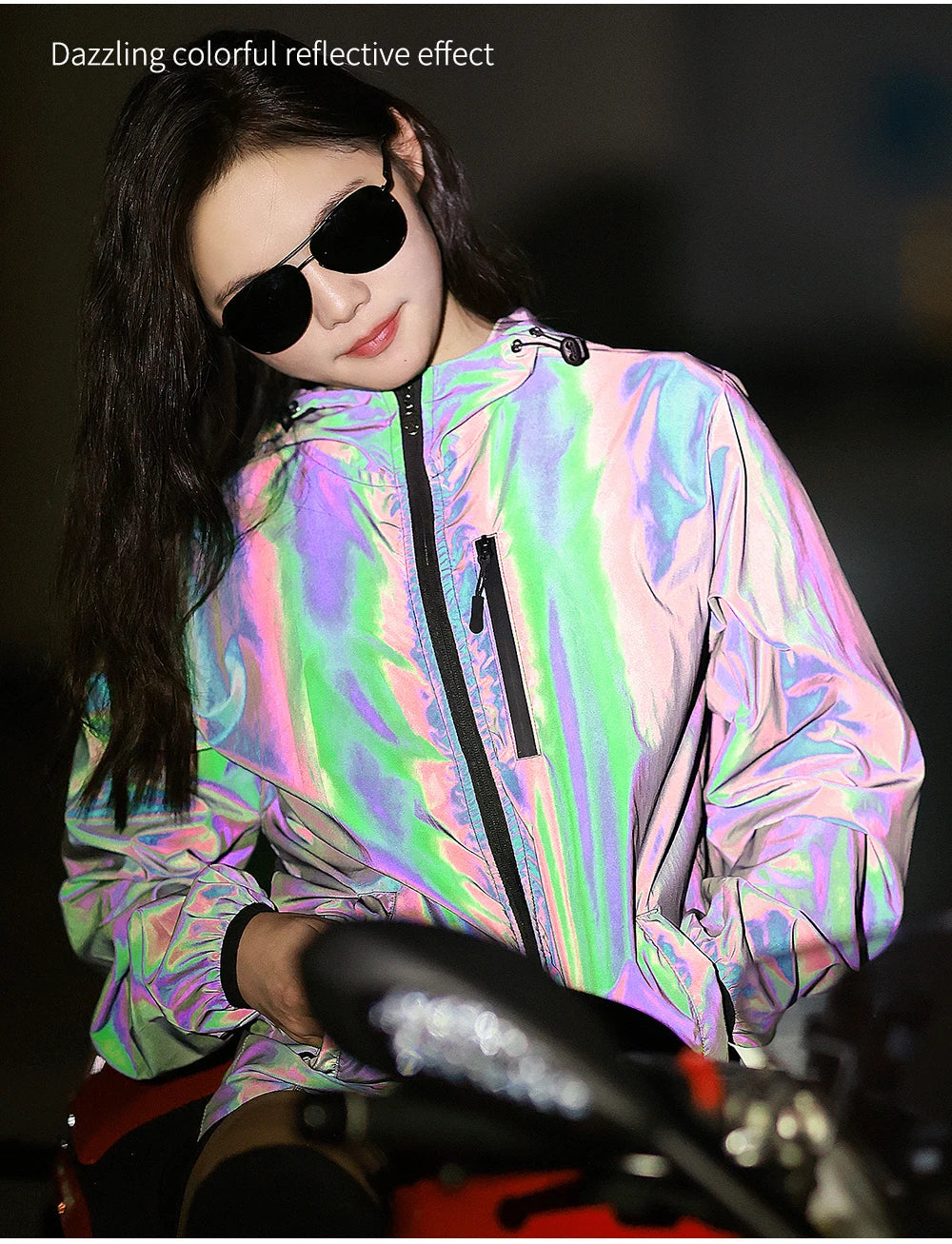 Low Key Holographic Reflective Water Resistant Motorcycle Windbreaker Jacket