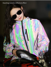 Low Key Holographic Reflective Water Resistant Motorcycle Windbreaker Jacket