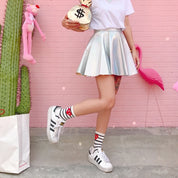 Rainbow Holographic Pleated Mini Skirt