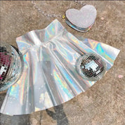 Rainbow Holographic Pleated Mini Skirt