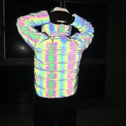 Holographic Reflective Noctilucent Hooded Puffer Jacket in Pure | Twilight Kisses