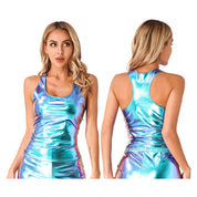 Cosmic Metallic Racer Back Slim Fit Wet Look Tank Top
