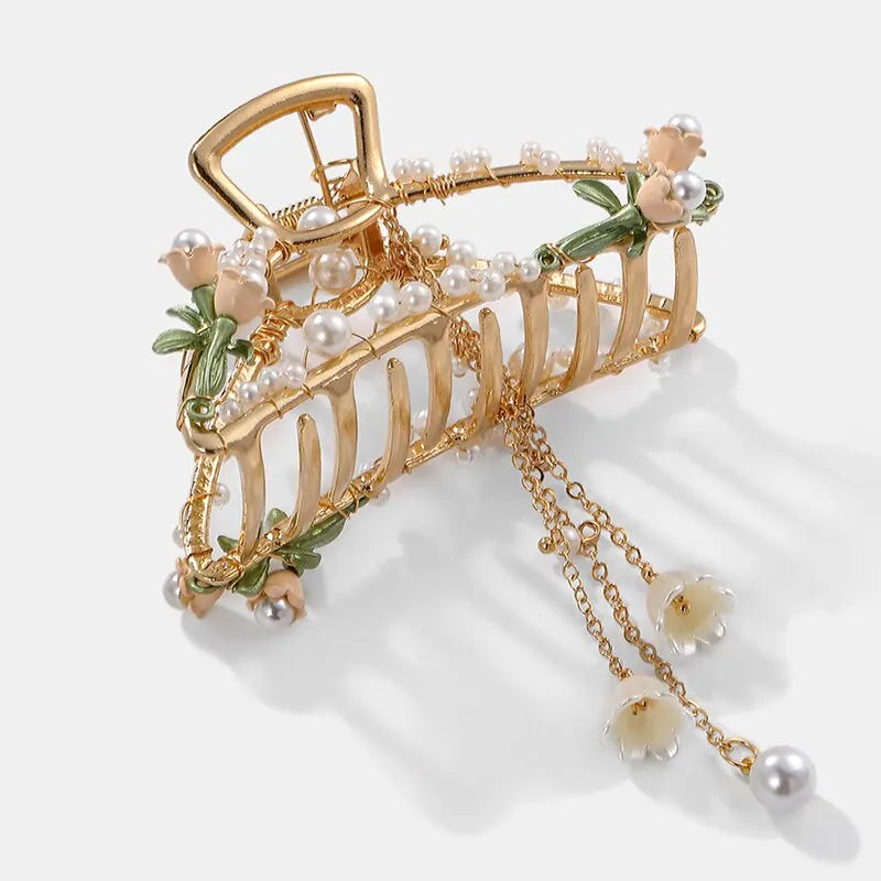 Kwan Yin Imitation Pearl Flower Decor Charm Hair Claws Claw Clip Hair Accessory