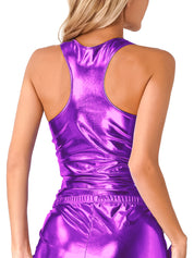 Cosmic Metallic Racer Back Slim Fit Wet Look Tank Top