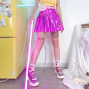 Rainbow Holographic Pleated Mini Skirt