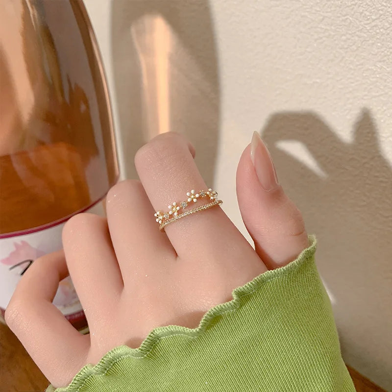 Luxury Zircon Flower Adjustable Wrap Rings