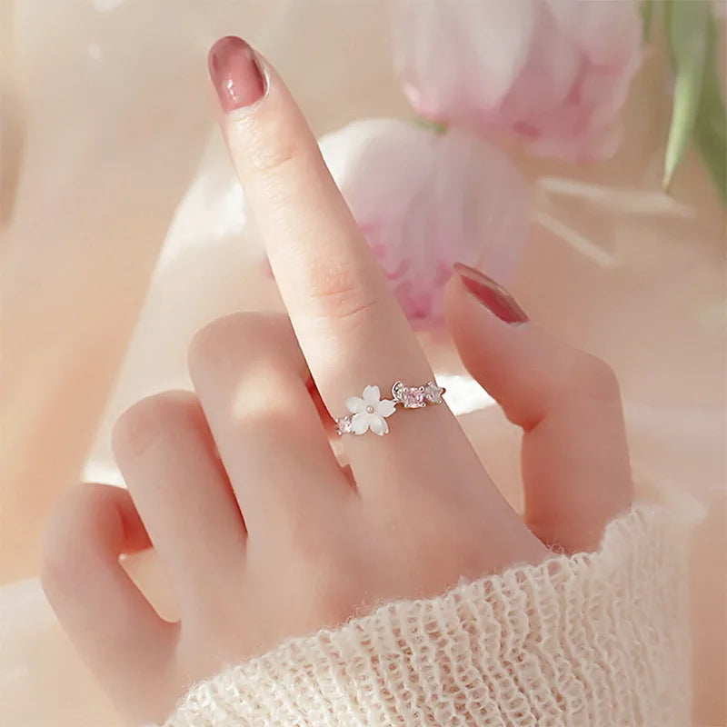 Luxury Zircon Flower Adjustable Wrap Rings