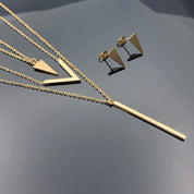 Bohemia 2 Piece Gold-Plated Stainless Steel V-shaped Geometric Pendant Triangle Earrings