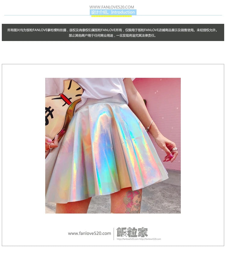 Rainbow Holographic Pleated Mini Skirt