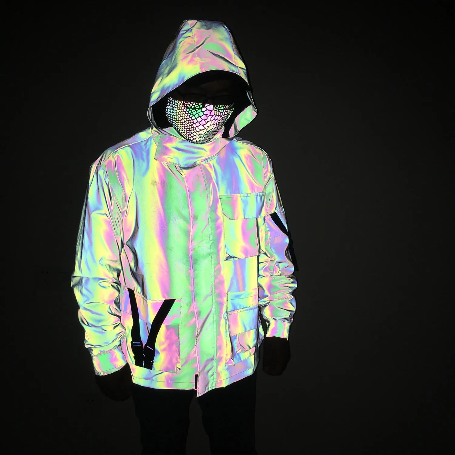 Utilitarian Holographic Reflective Hooded Jacket