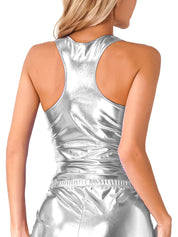 Cosmic Metallic Racer Back Slim Fit Wet Look Tank Top