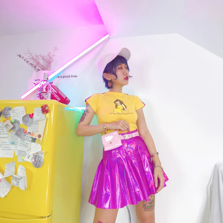 Rainbow Holographic Pleated Mini Skirt