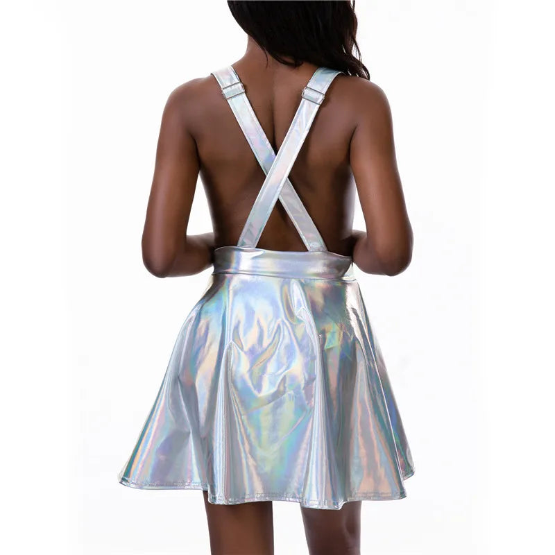 Laser Holographic Criss Cross Mini Dress