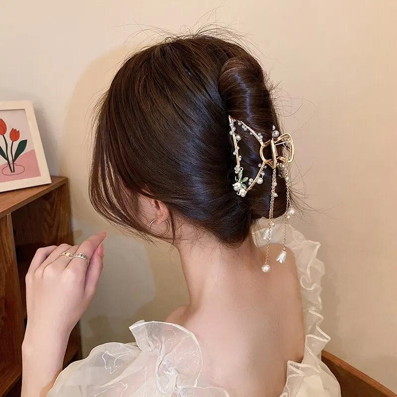 Kwan Yin Imitation Pearl Flower Decor Charm Hair Claws Claw Clip Hair Accessory