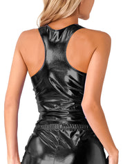 Cosmic Metallic Racer Back Slim Fit Wet Look Tank Top