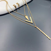 Bohemia 2 Piece Gold-Plated Stainless Steel V-shaped Geometric Pendant Triangle Earrings