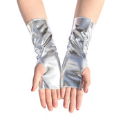 Metallic Faux Leather Fingerless Gloves