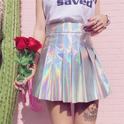 Rainbow Holographic Pleated Mini Skirt