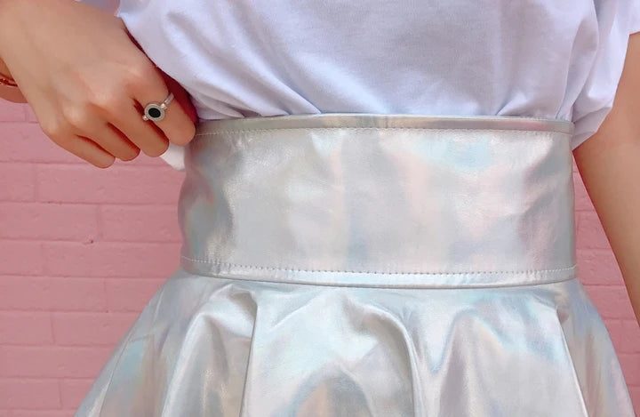 Rainbow Holographic Pleated Mini Skirt