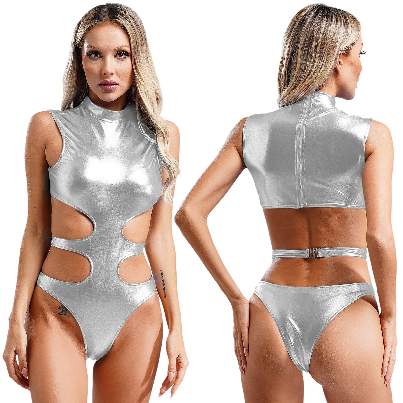 Andromeda Metallic Cutout Bodysuit