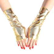 Metallic Faux Leather Fingerless Gloves