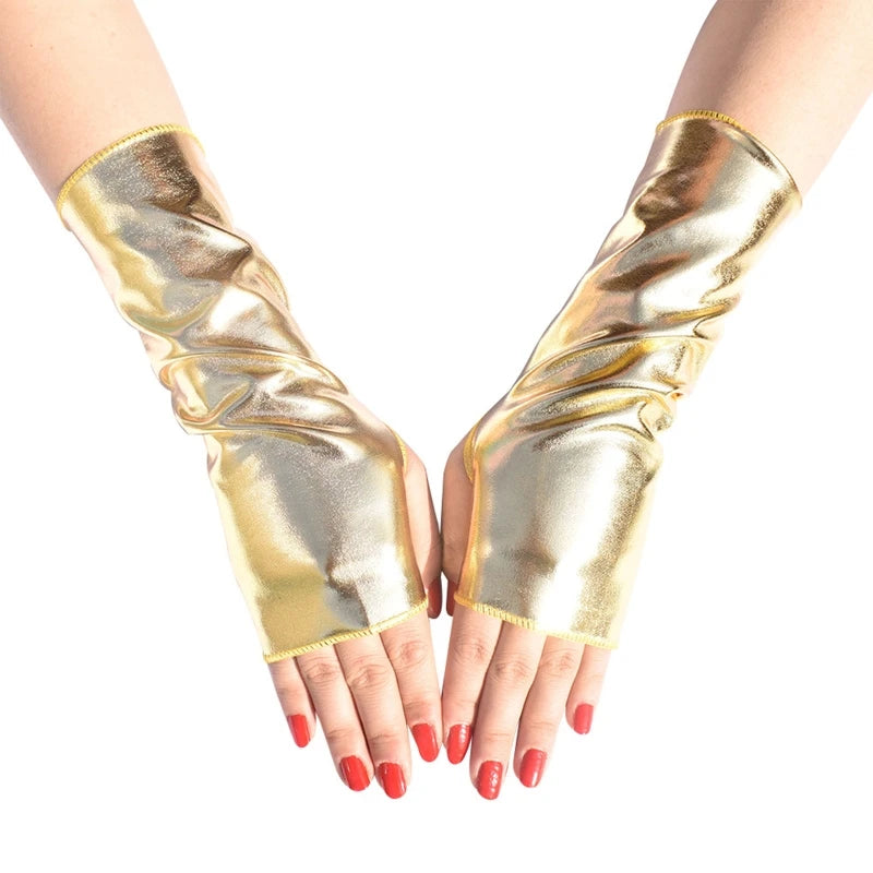 Metallic Faux Leather Fingerless Gloves
