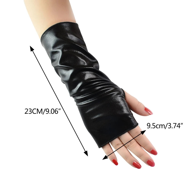 Metallic Faux Leather Fingerless Gloves