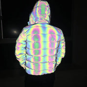Holographic Reflective Noctilucent Hooded Puffer Jacket in Pure | Twilight Kisses