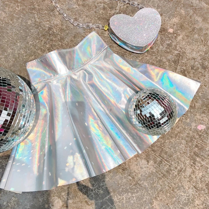 Rainbow Holographic Pleated Mini Skirt
