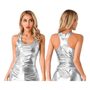 Cosmic Metallic Racer Back Slim Fit Wet Look Tank Top