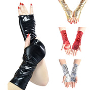 Metallic Faux Leather Fingerless Gloves