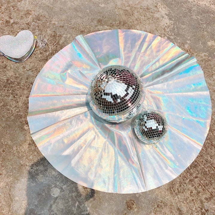 Rainbow Holographic Pleated Mini Skirt