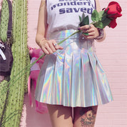Rainbow Holographic Pleated Mini Skirt