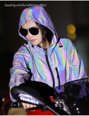 Low Key Holographic Reflective Water Resistant Motorcycle Windbreaker Jacket
