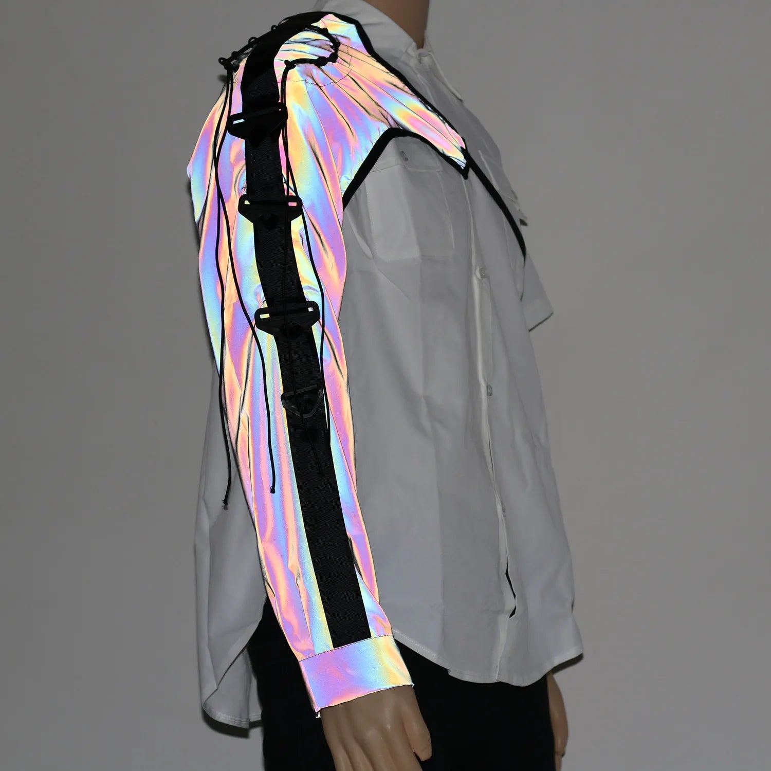 Low Key Asymmetric Design Reflective One Shoulder Sleeve