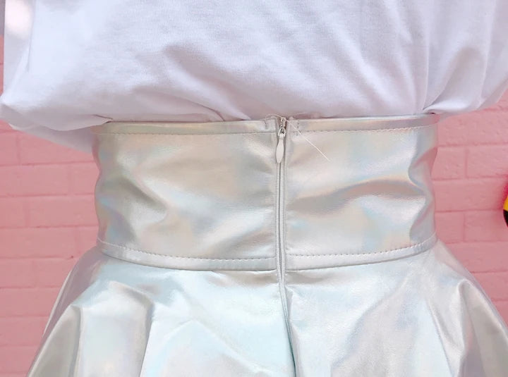 Rainbow Holographic Pleated Mini Skirt