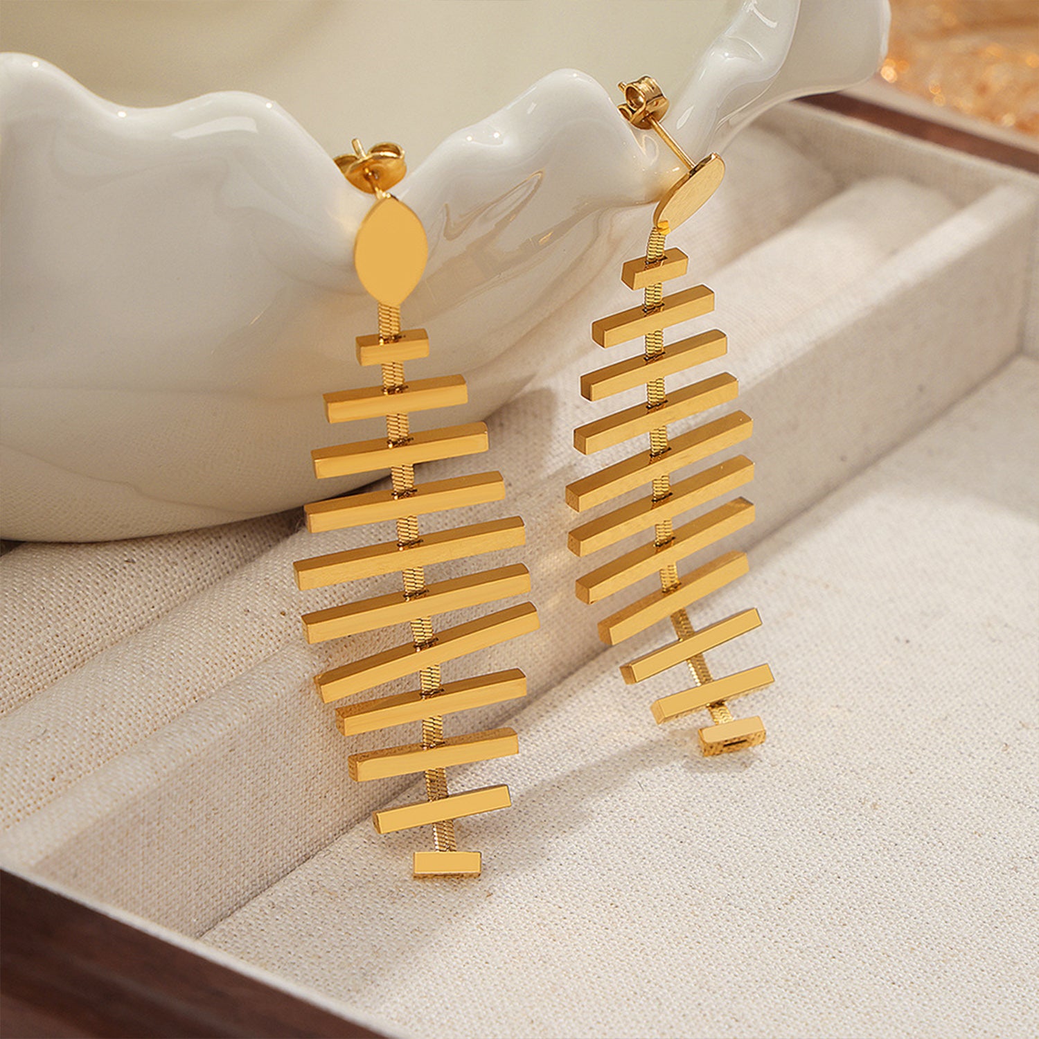 18K Gold-Plated Fishbone Shape Earrings