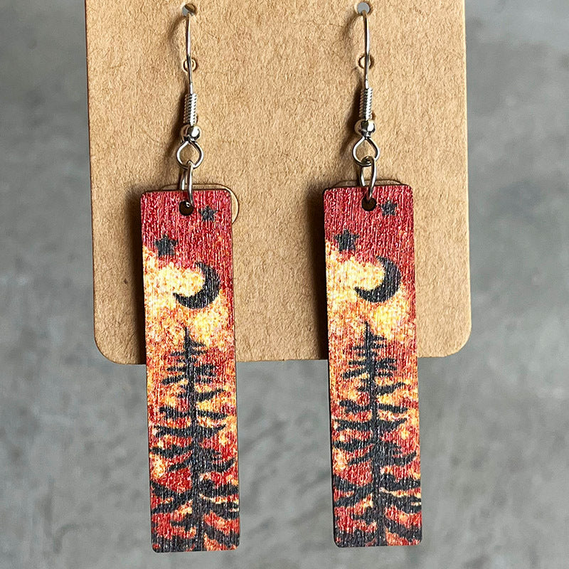 Moonlit Forest Wooden Dangle Earrings