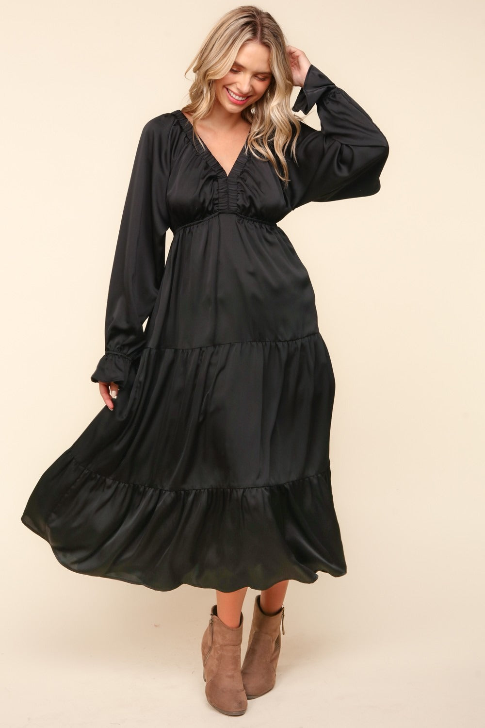 Brenda Silky Pocketed Midi Dress