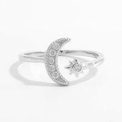 925 Sterling Silver Zircon Open Moon Star Ring