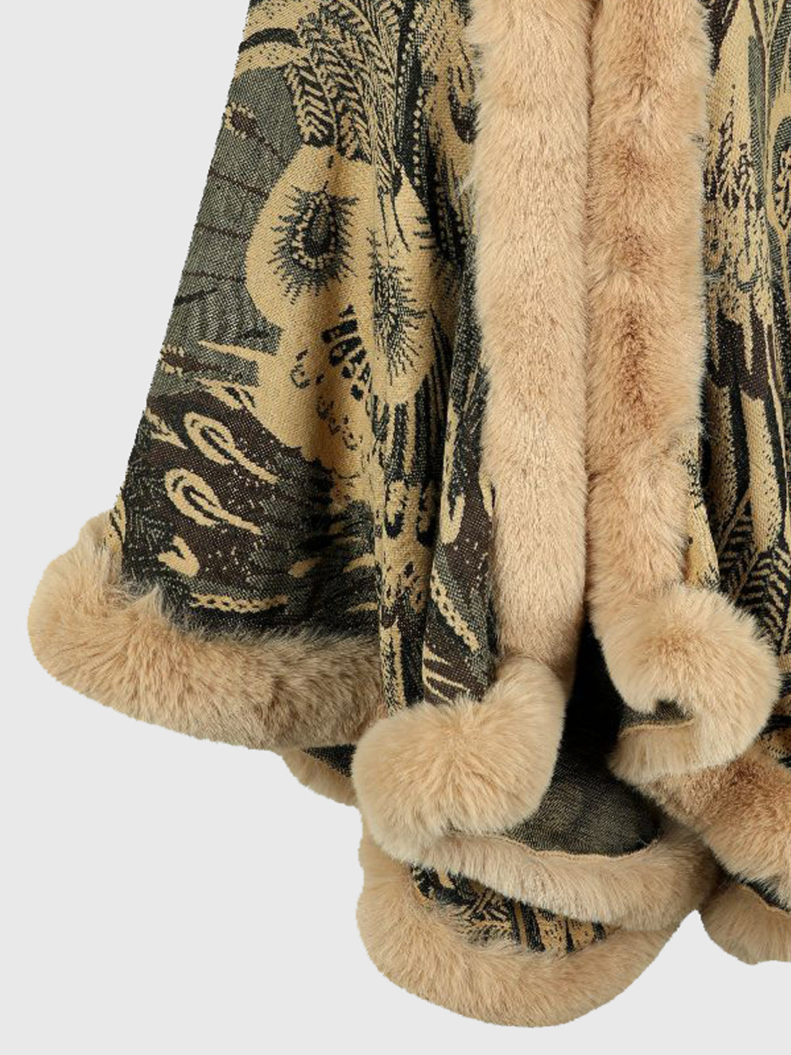 Feathers Printed Open Front Poncho