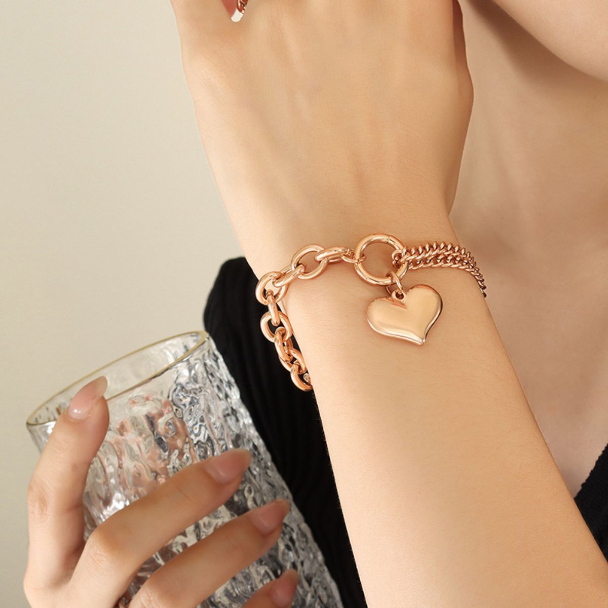 Half & Half Chunky Heart Bracelet