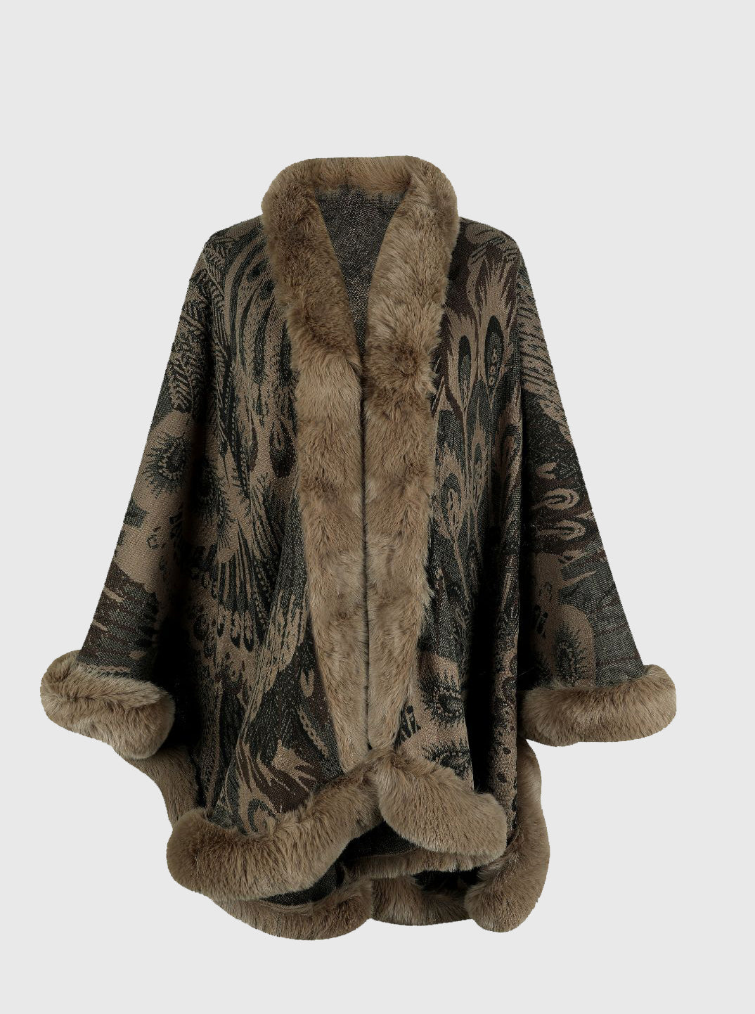Feathers Printed Open Front Poncho