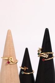 Minimalist Zodiac Gemstone 18K Gold-Plated Bypass Ring